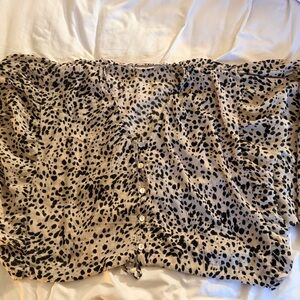 By Together Cream and Black Dotted Animal Print Button-Up Blouse